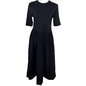 COS black contrast panel midi t-shirt short sleeve relaxed fit dress size XS